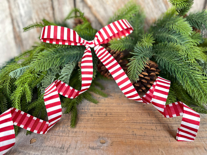 7/8" Red White Stripe Ribbon, Narrow Ribbon