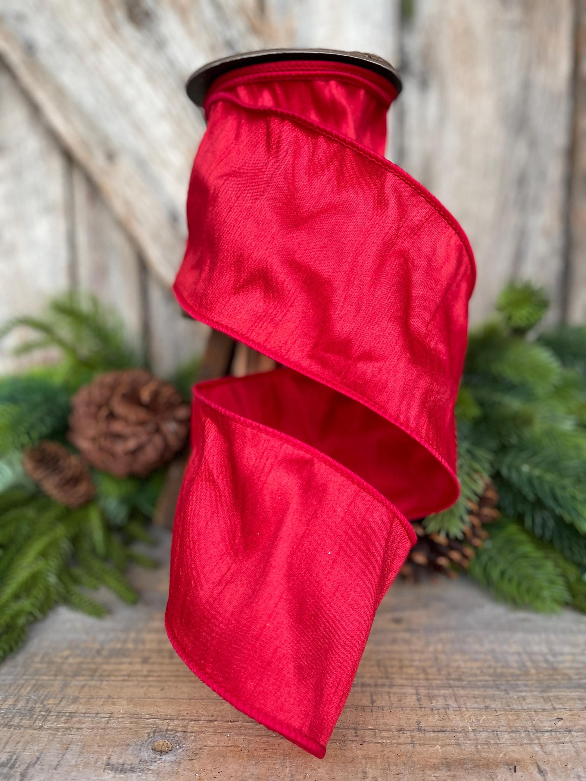 4" Red Dupion Ribbon, Red Ribbon, Christmas Ribbon, Wide Ribbon, Wreath Supply
