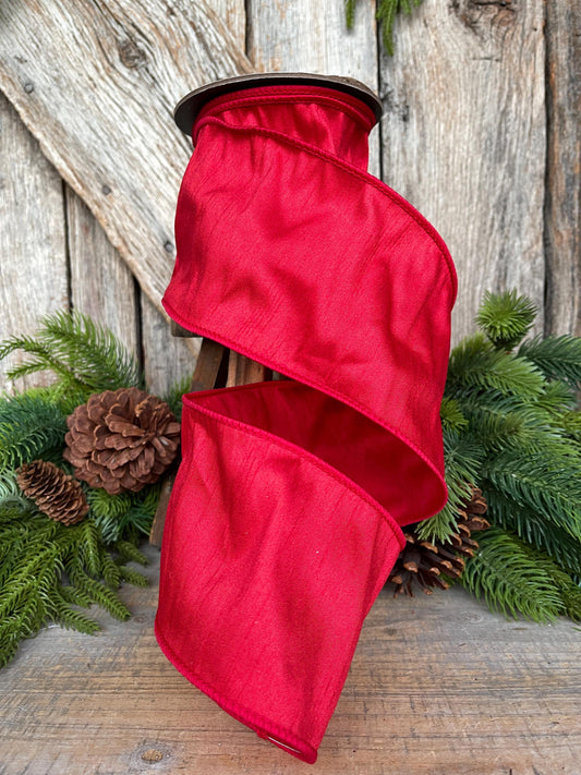 4" Red Dupion Ribbon, Red Ribbon, Christmas Ribbon, Wide Ribbon, Wreath Supply
