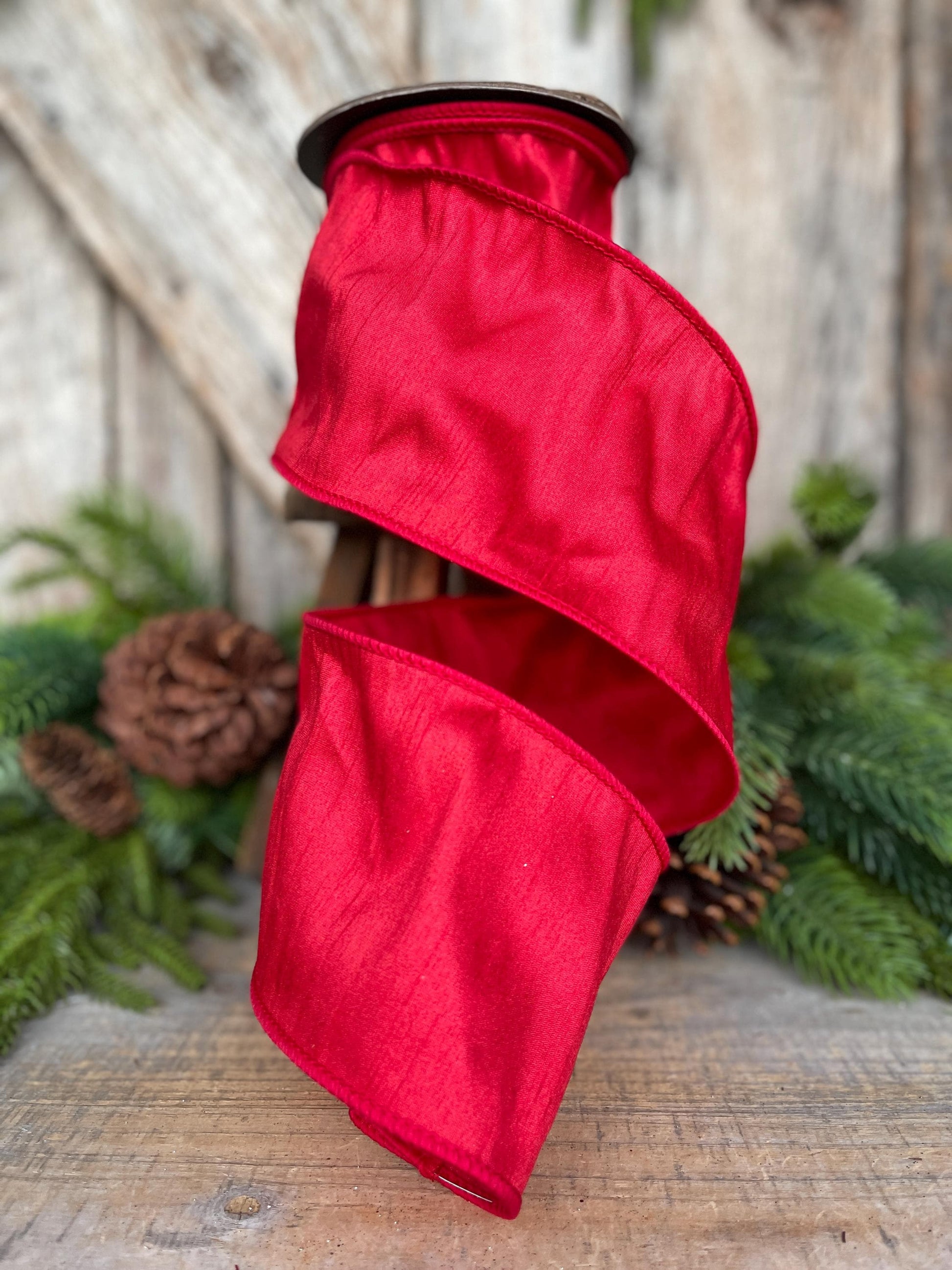 4" Red Dupion Ribbon, Red Ribbon, Christmas Ribbon, Wide Ribbon, Wreath Supply