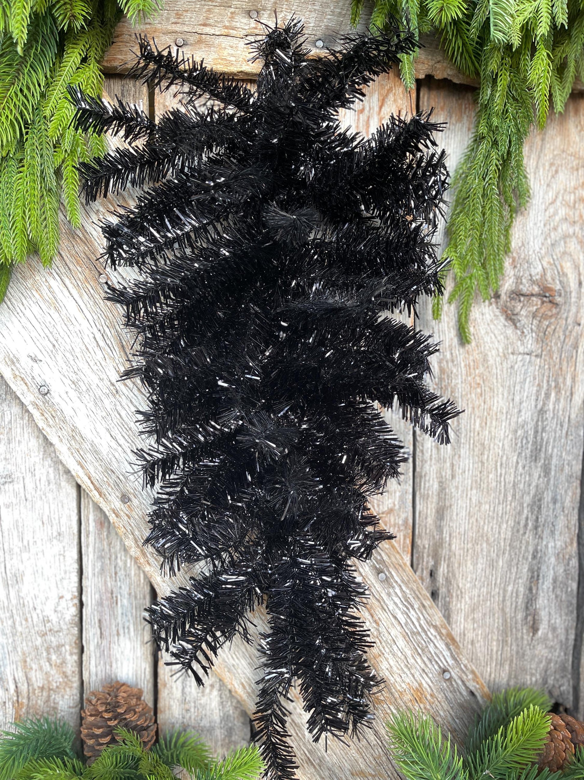 24" Black Teardrop Pine Swag, Swag Base, Black Pine Wreath, Halloween Decor, Halloween Wreath Supply, Black Pine Wreath, 85424-BK