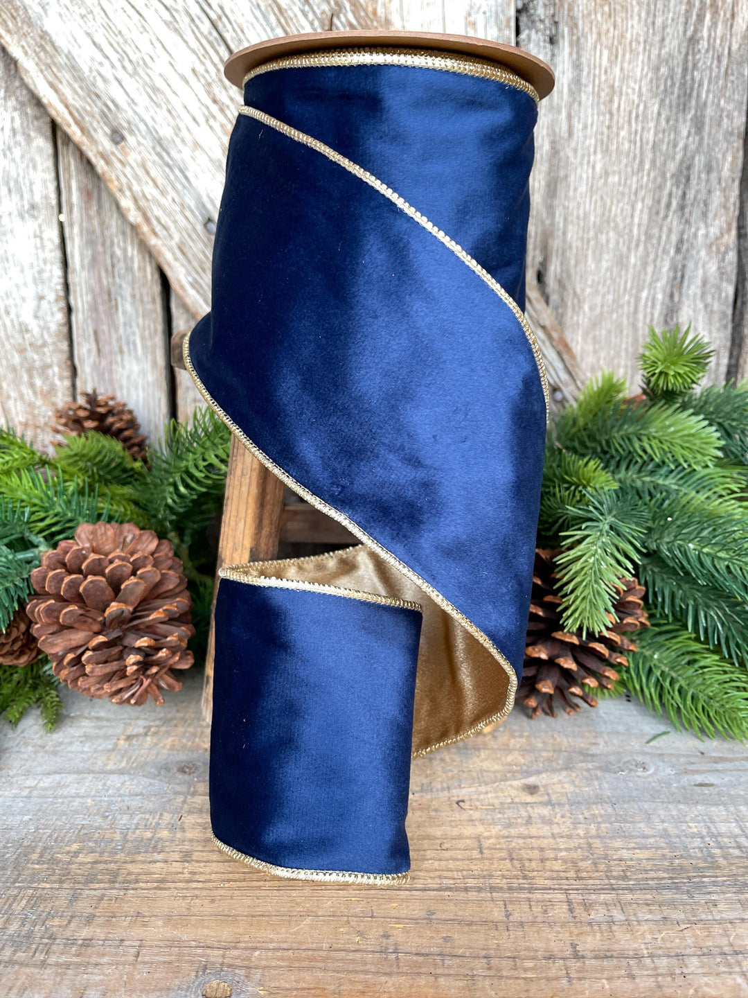 4" Navy Blue Velvet Ribbon, Christmas Ribbon, 4" x 10yds