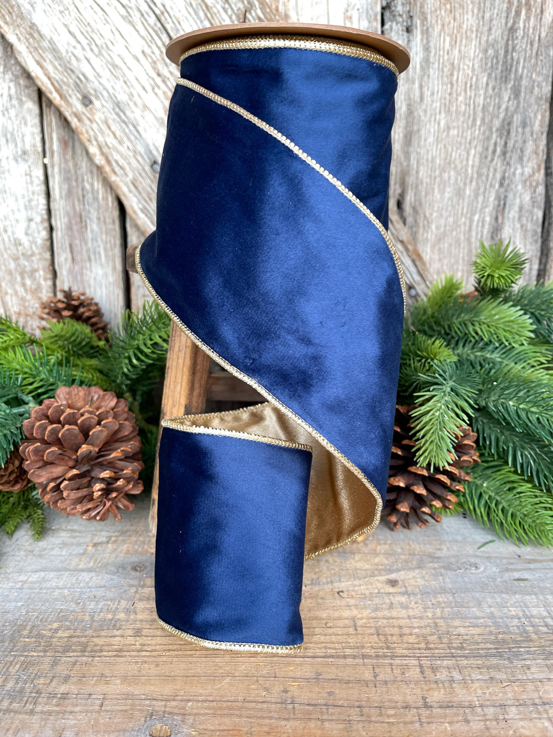 4" Navy Blue Velvet Ribbon, Christmas Ribbon