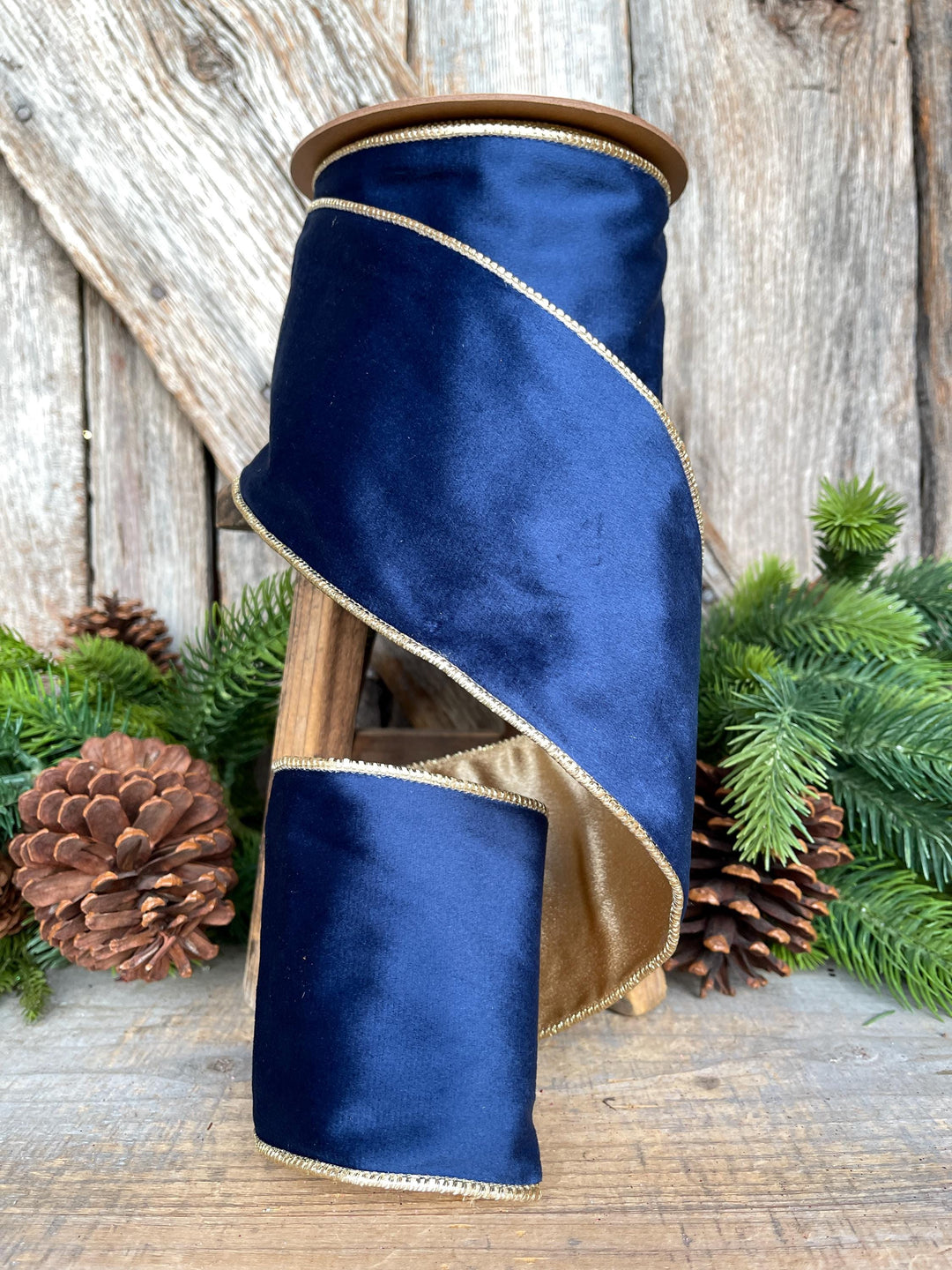 4" Navy Blue Velvet Ribbon, Christmas Ribbon