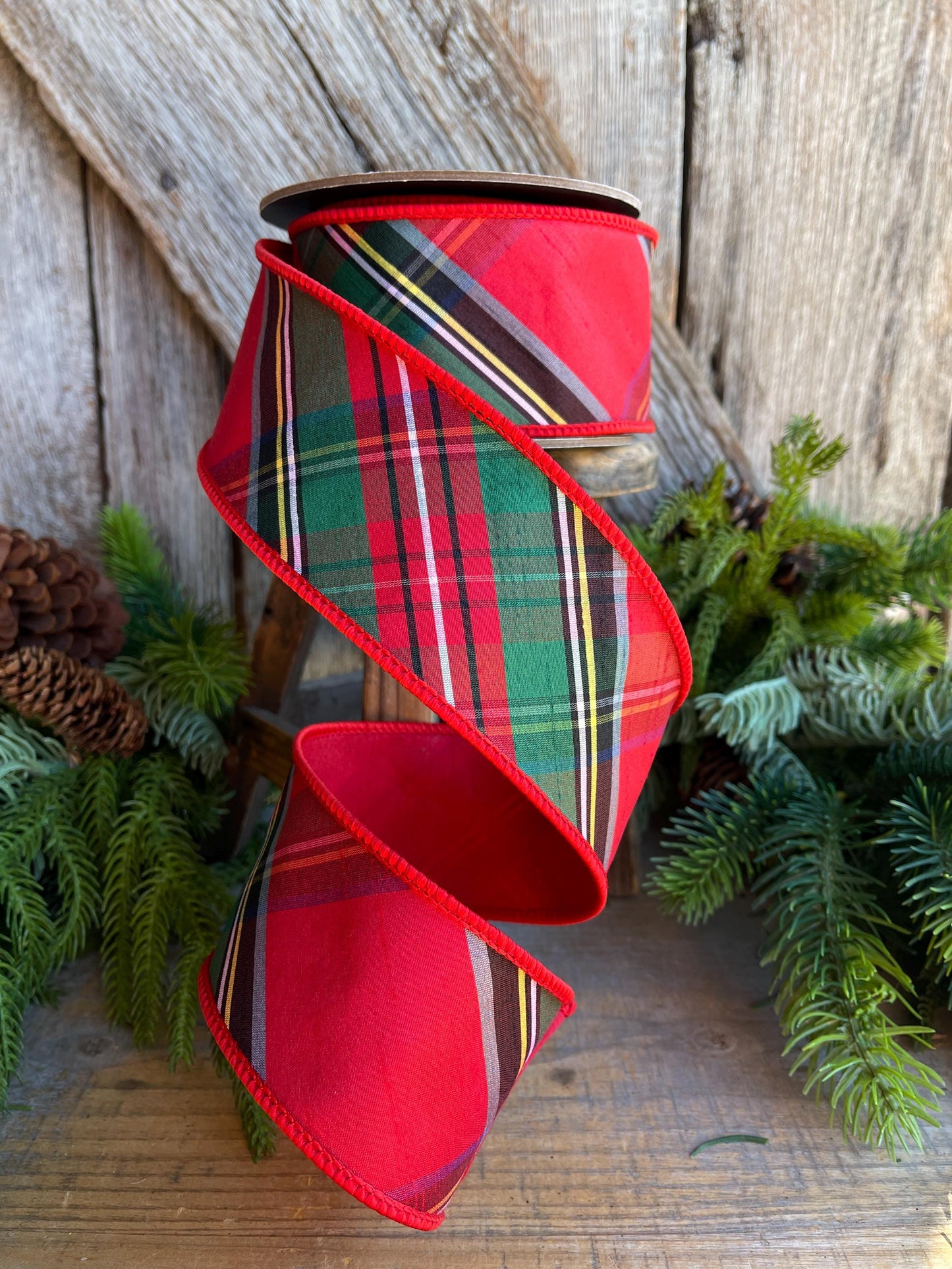 2.5" Traditional CHristmas Plaid, Wired Ribbon, Red Blue Chirstmas Plaid RIbbon, RIbbon for Treee, Christmas Plaid