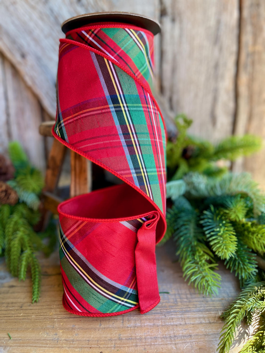 4" Traditional CHristmas Plaid, Wired Ribbon, Red Blue Chirstmas Plaid RIbbon