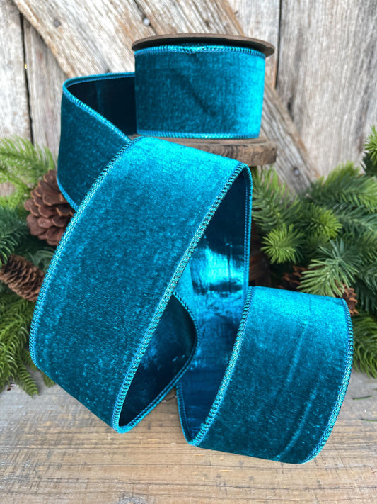 2.5" Teal Velvet RIbbon, Turquoise Velvet Ribbon, Velvet RIbbon