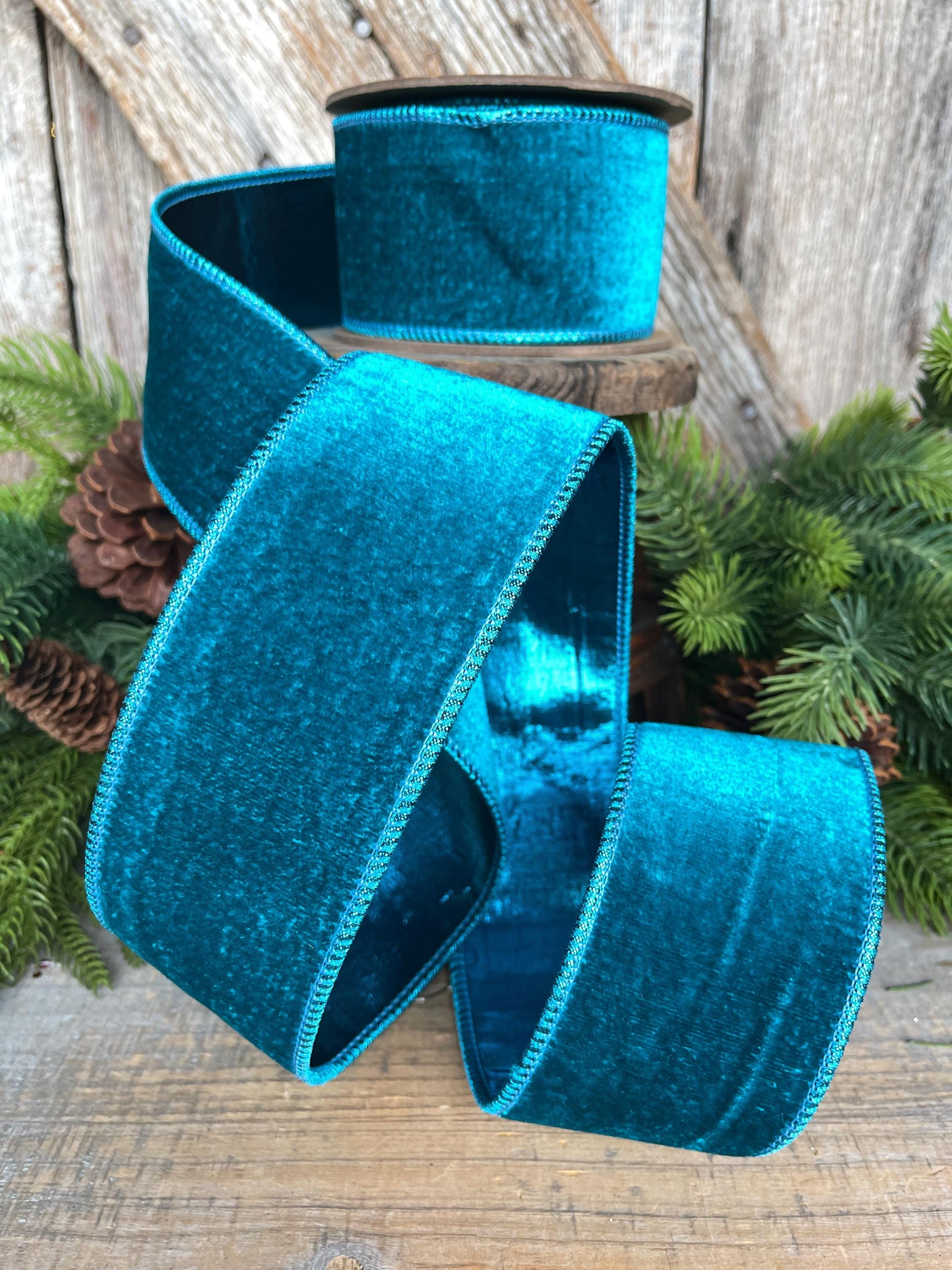 2.5" Teal Velvet RIbbon, Turquoise Velvet Ribbon, Velvet RIbbon