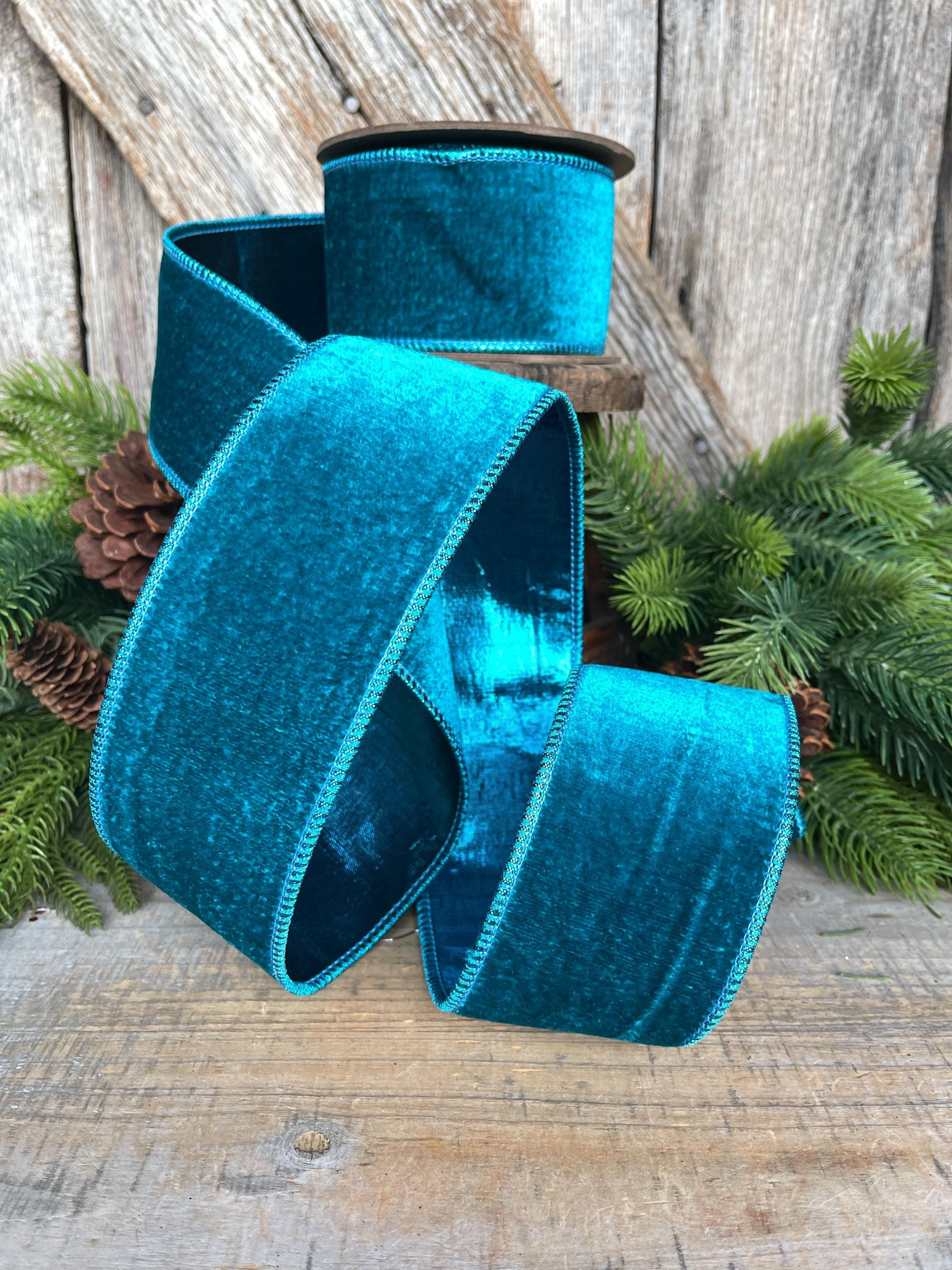 2.5" Teal Velvet RIbbon, Turquoise Velvet Ribbon, Velvet RIbbon