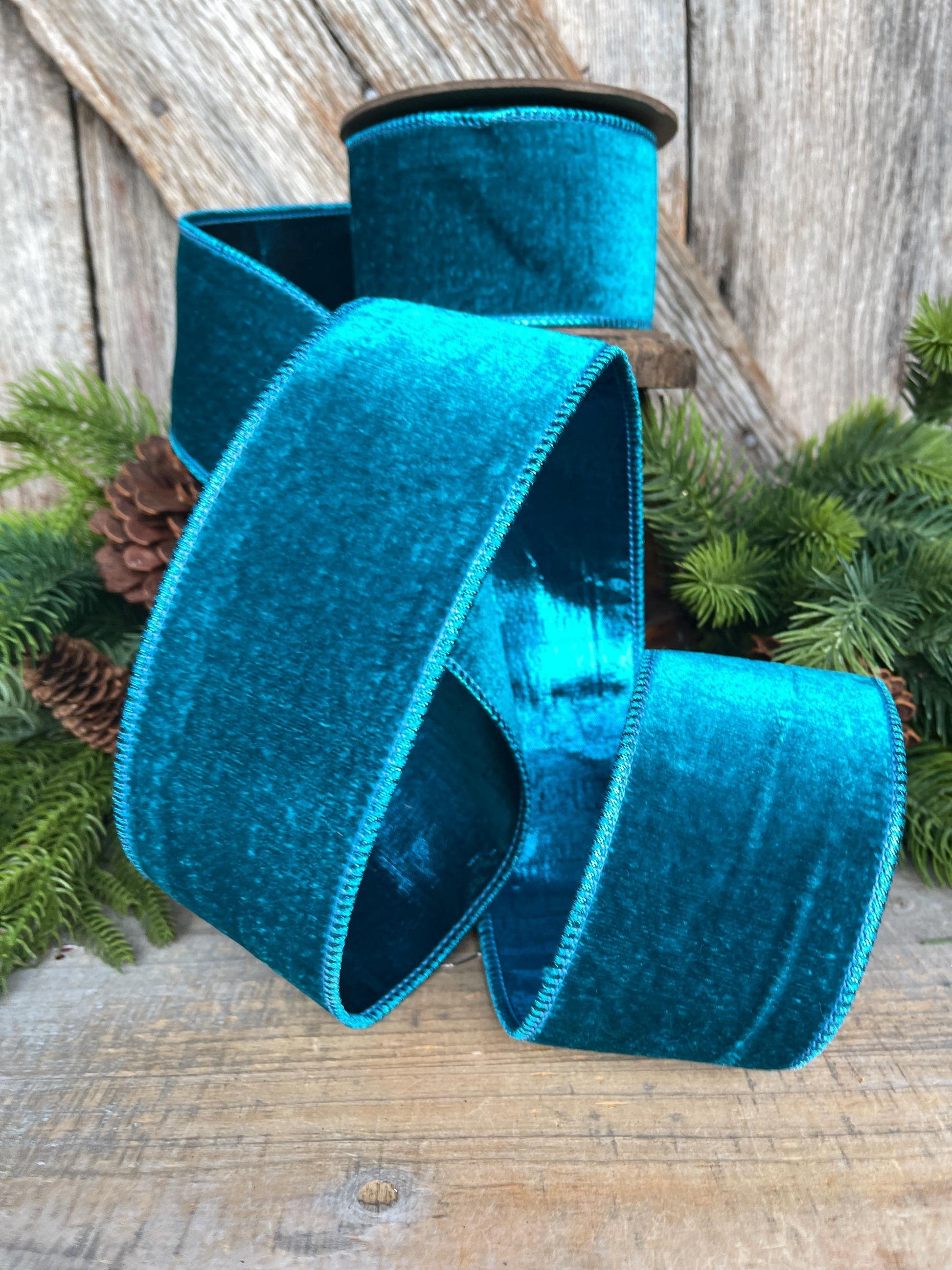 2.5" Teal Velvet RIbbon, Turquoise Velvet Ribbon, Velvet RIbbon