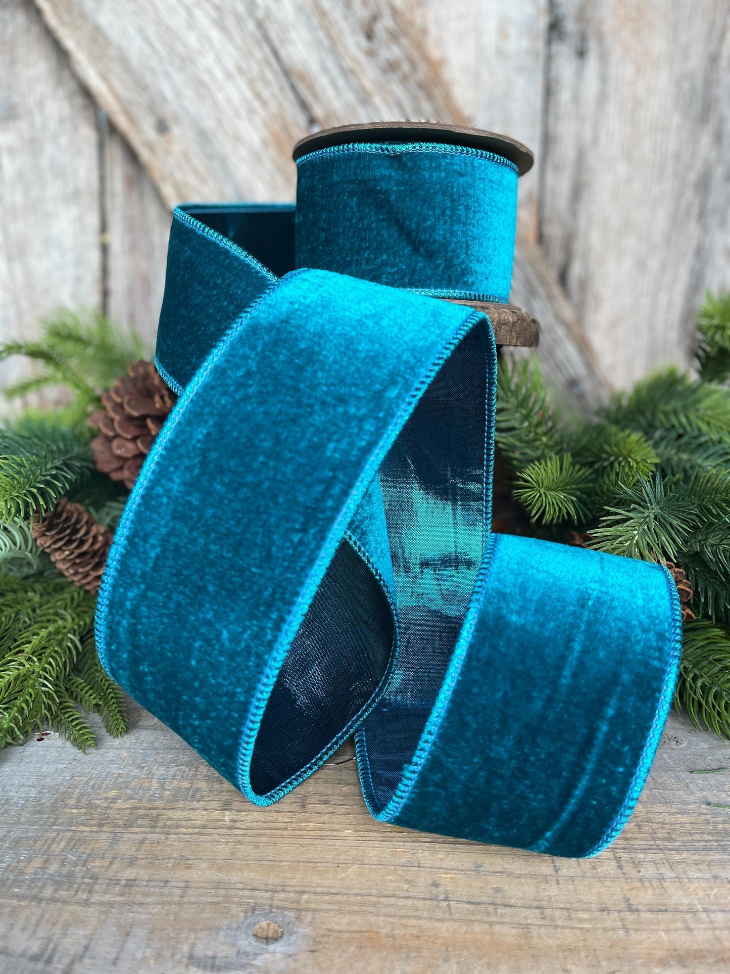 2.5" Teal Velvet RIbbon, Turquoise Velvet Ribbon, Velvet RIbbon