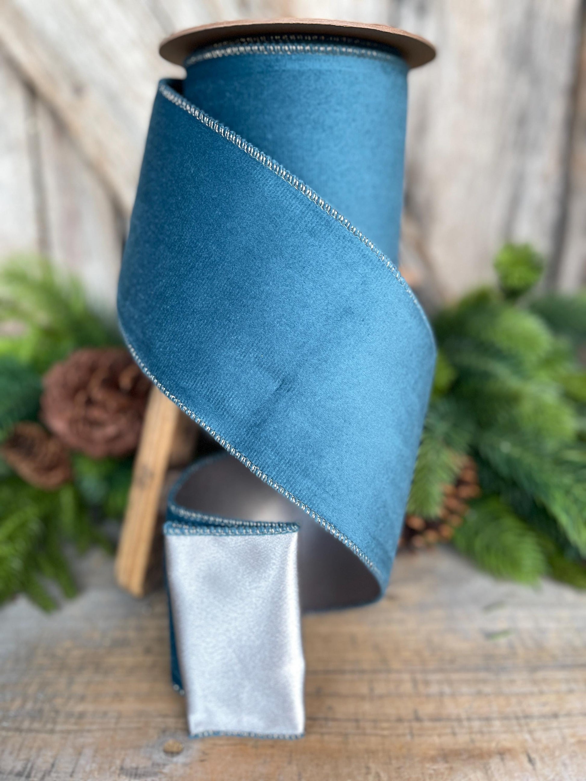 4" Military Blue Velvet Ribbon, Christmas Ribbon, 4" x 10yds, Dusty Blue Velvet Ribbon