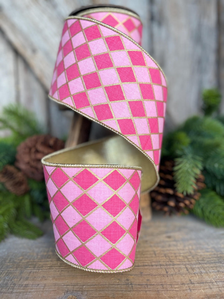 4" Pink Harlequin Ribbon, Wired Ribbon, Designer Ribbon
