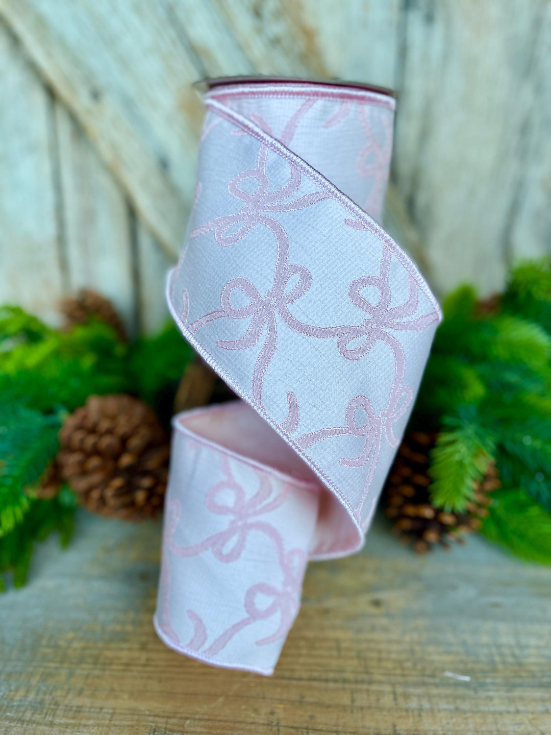 4" Pink Embroidered Bow Ribbon, Farrisilk Ribbon, Pink Bow Coquette Ribbon