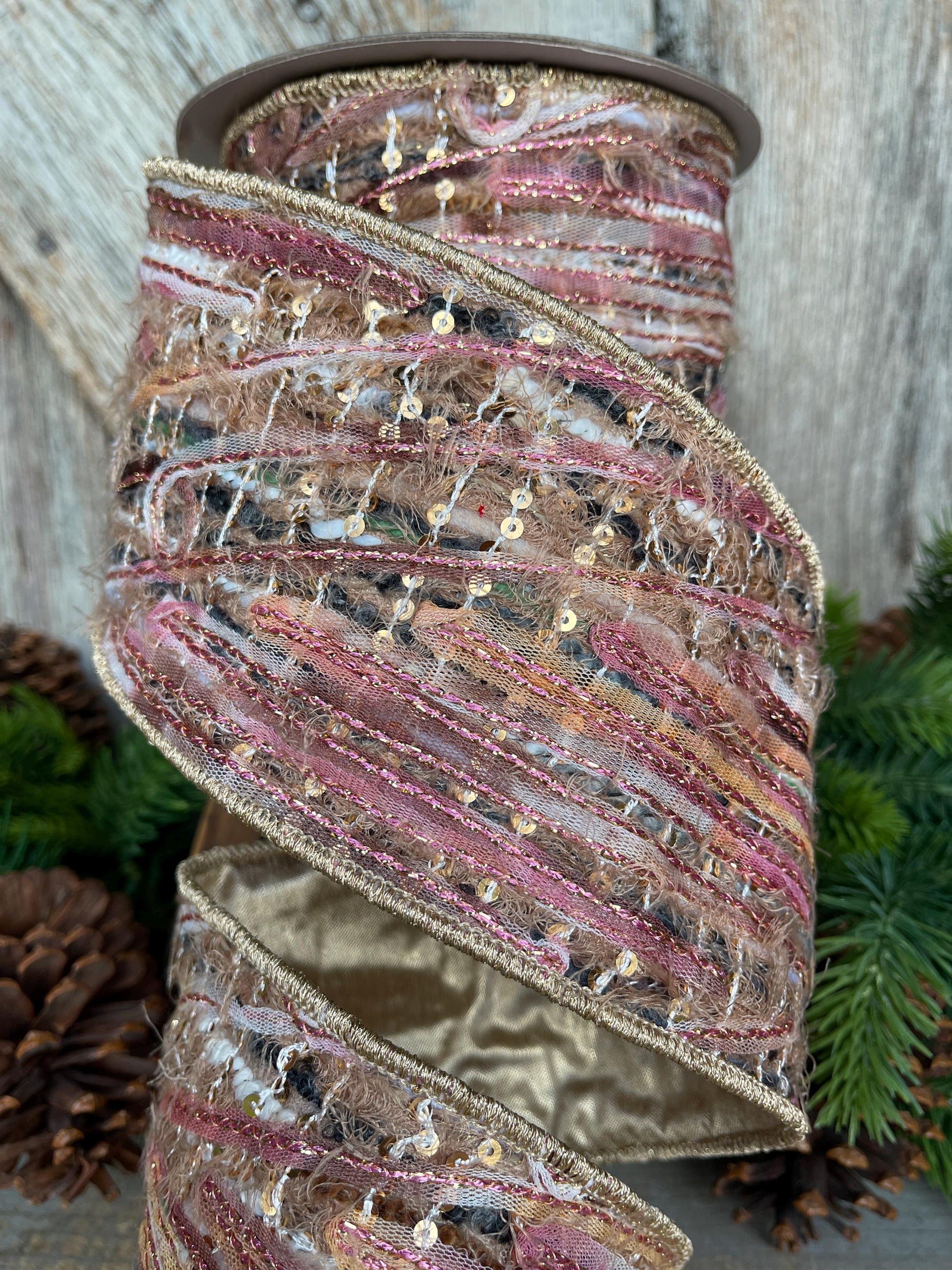 4" Mystic Weave Ribbon, Farrisilk Ribbon, Christmas Tree Ribbon