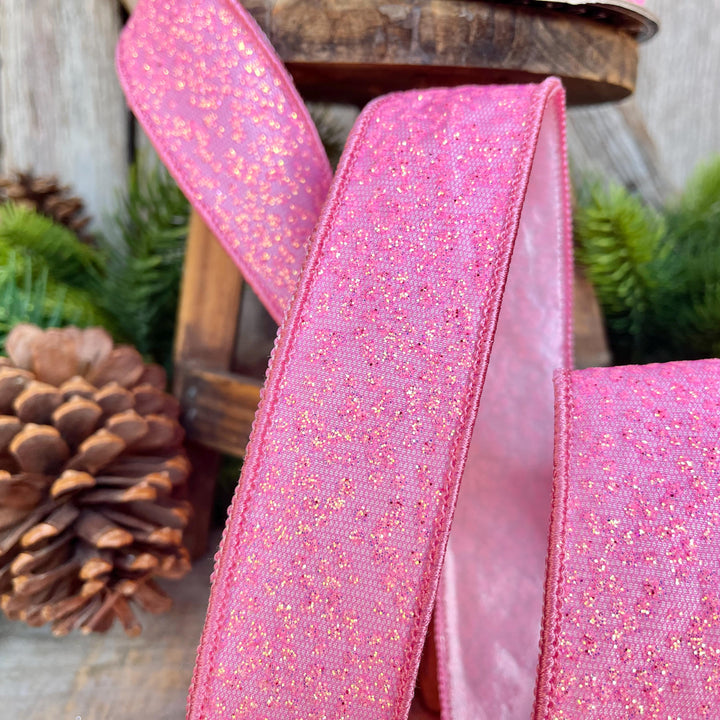 1.5" Pink Sparkle Ribbon, Christmas Ribbon, Pink Glitter RIbbon