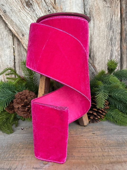 4" Hot Pink Velvet Ribbon, Christmas Ribbon, Hot Pink Ribbon for Christmas Tree