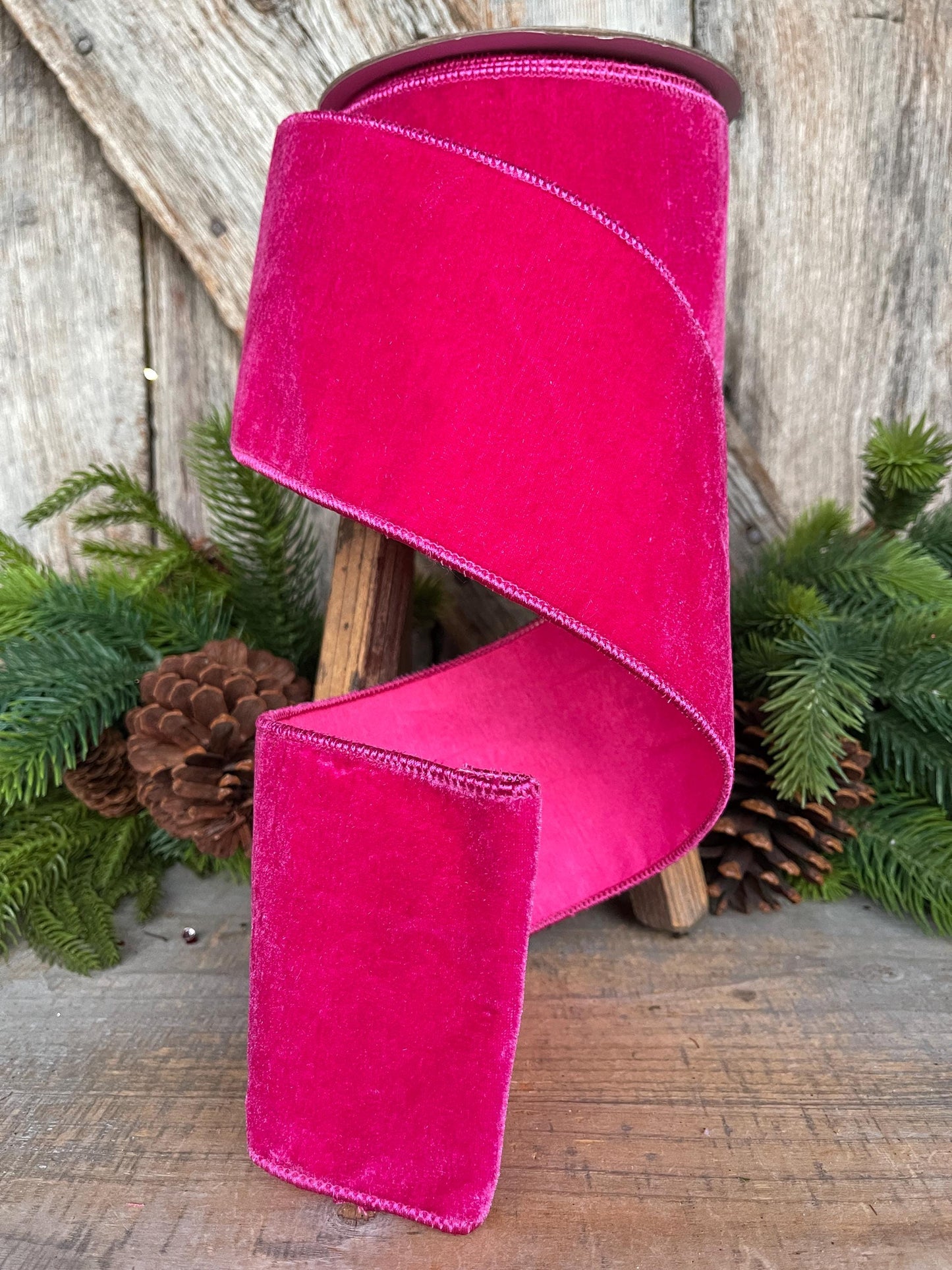 4" Hot Pink Velvet Ribbon, Christmas Ribbon, Hot Pink Ribbon for Christmas Tree