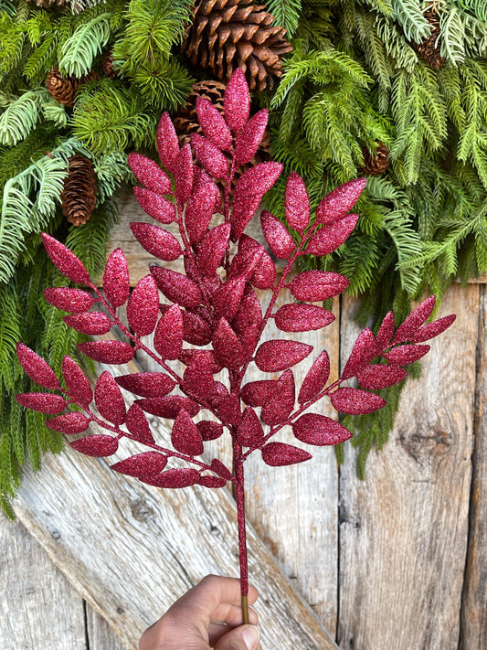 22" Burgundy Honey Locust Spray, Christmas Spray, Burgundy Christmas Tree Spray,