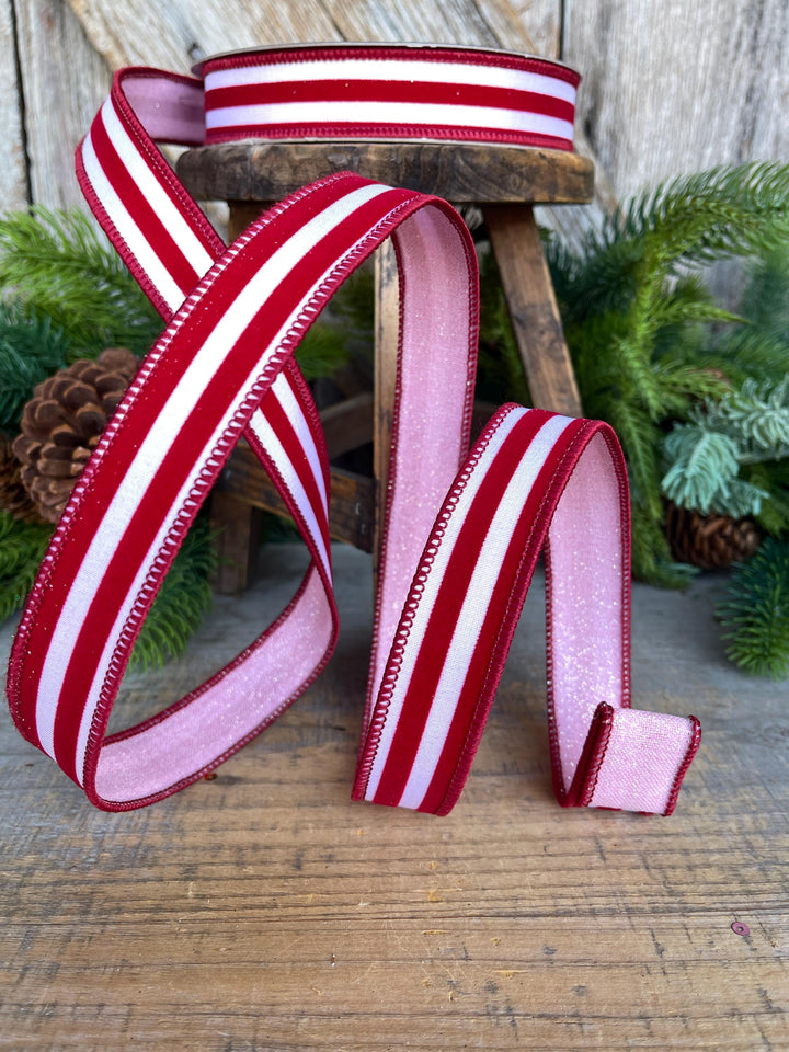 1" Red Pink Ribbon, Farrisilk Ribbon, Sugar Stripes Ribbon