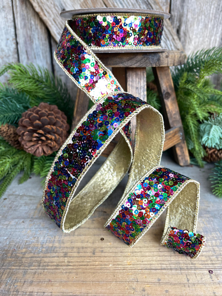 1" Sequin Ribbon, Multi Colored Sequin Ribbon, Christmas Ribbon