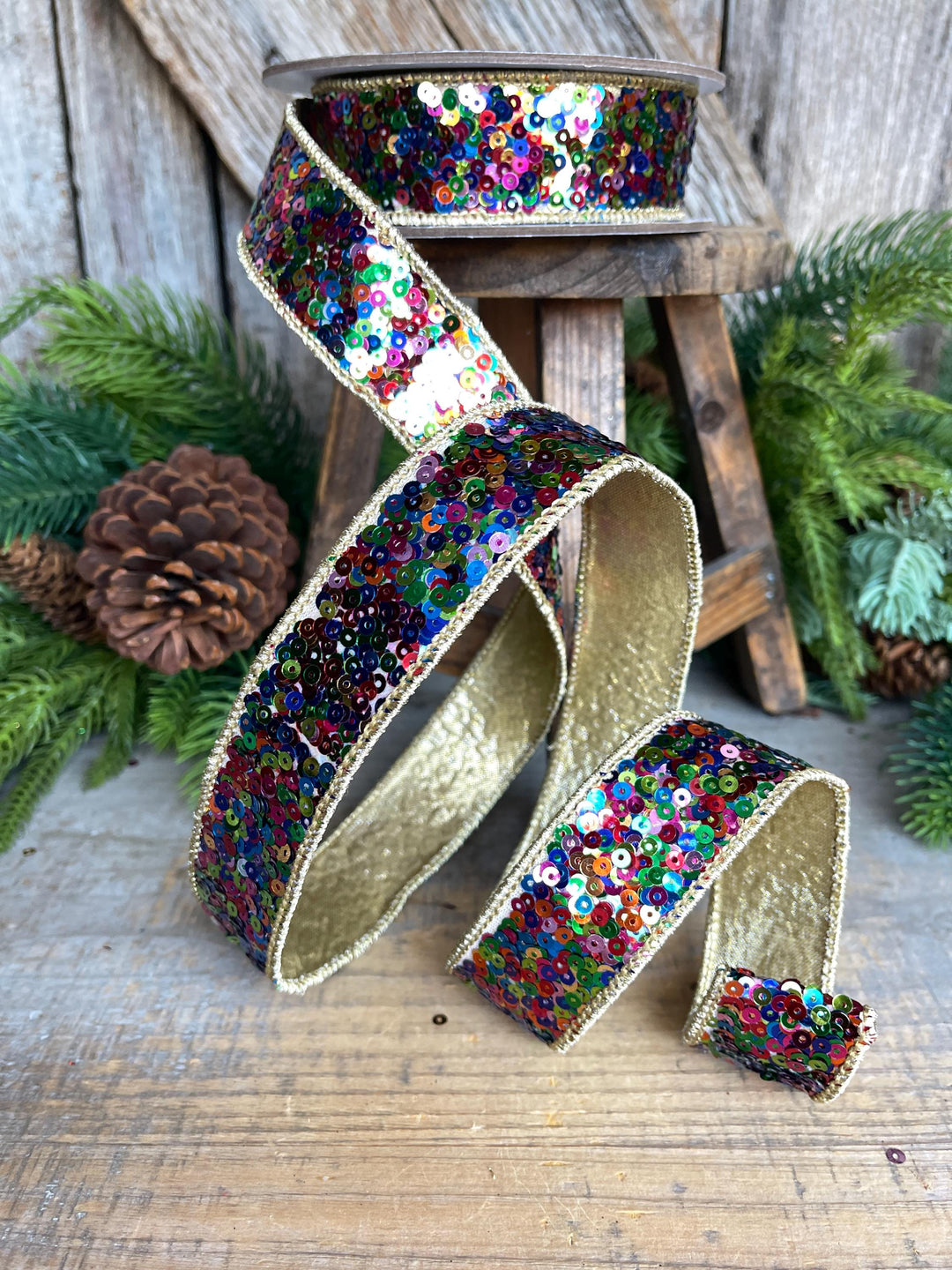 1" Sequin Ribbon, Multi Colored Sequin Ribbon, Christmas Ribbon