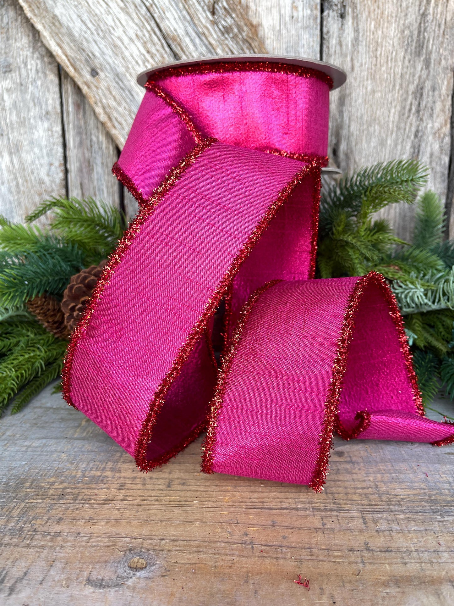 2.5" Hot Pink Ribbon, Hot Pink & Red Ribbon, Christmas Tree Ribbon, Farrisilk Ribbon, RK791-33