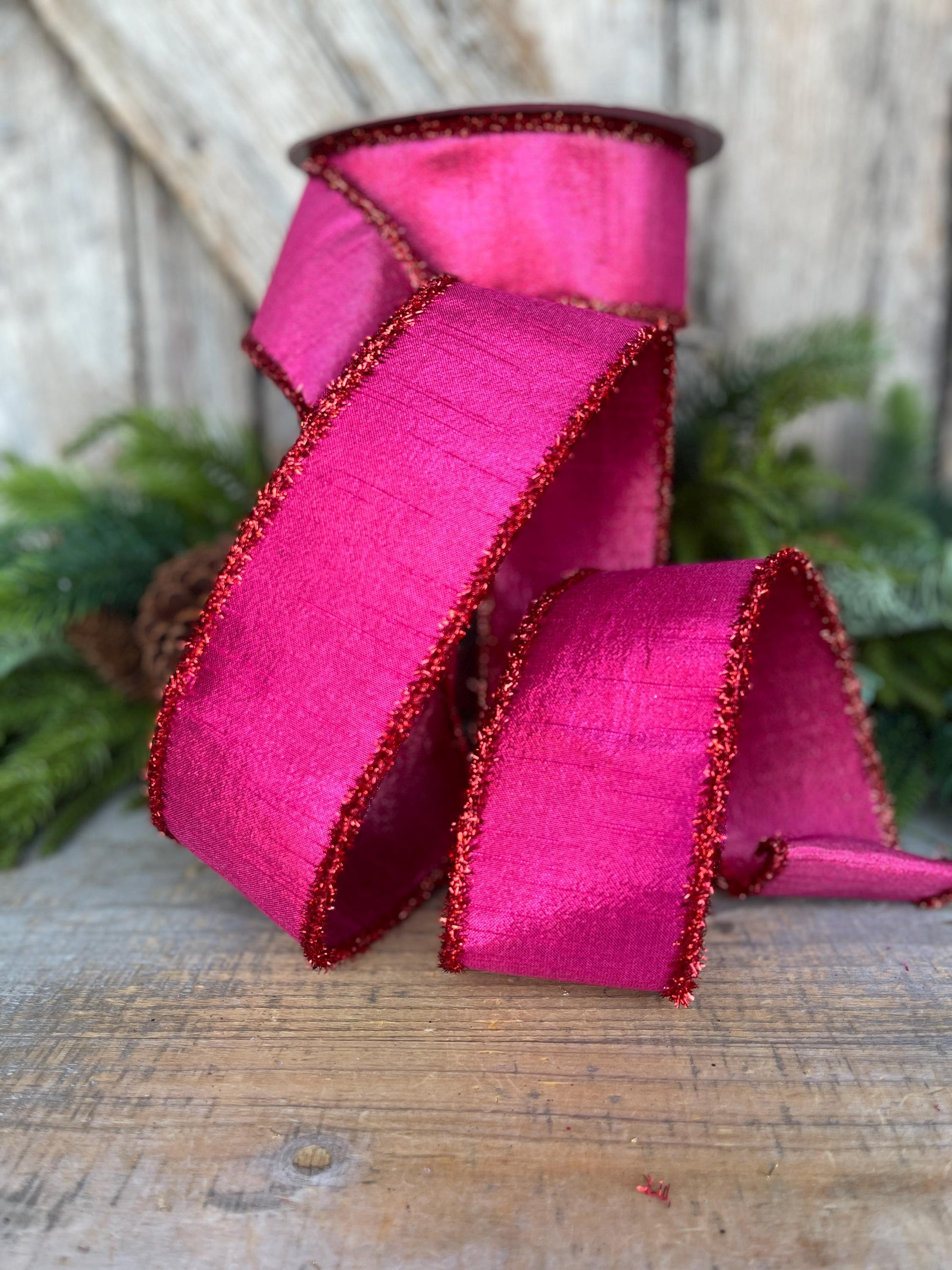 2.5" Hot Pink Ribbon, Hot Pink & Red Ribbon, Christmas Tree Ribbon, Farrisilk Ribbon, RK791-33
