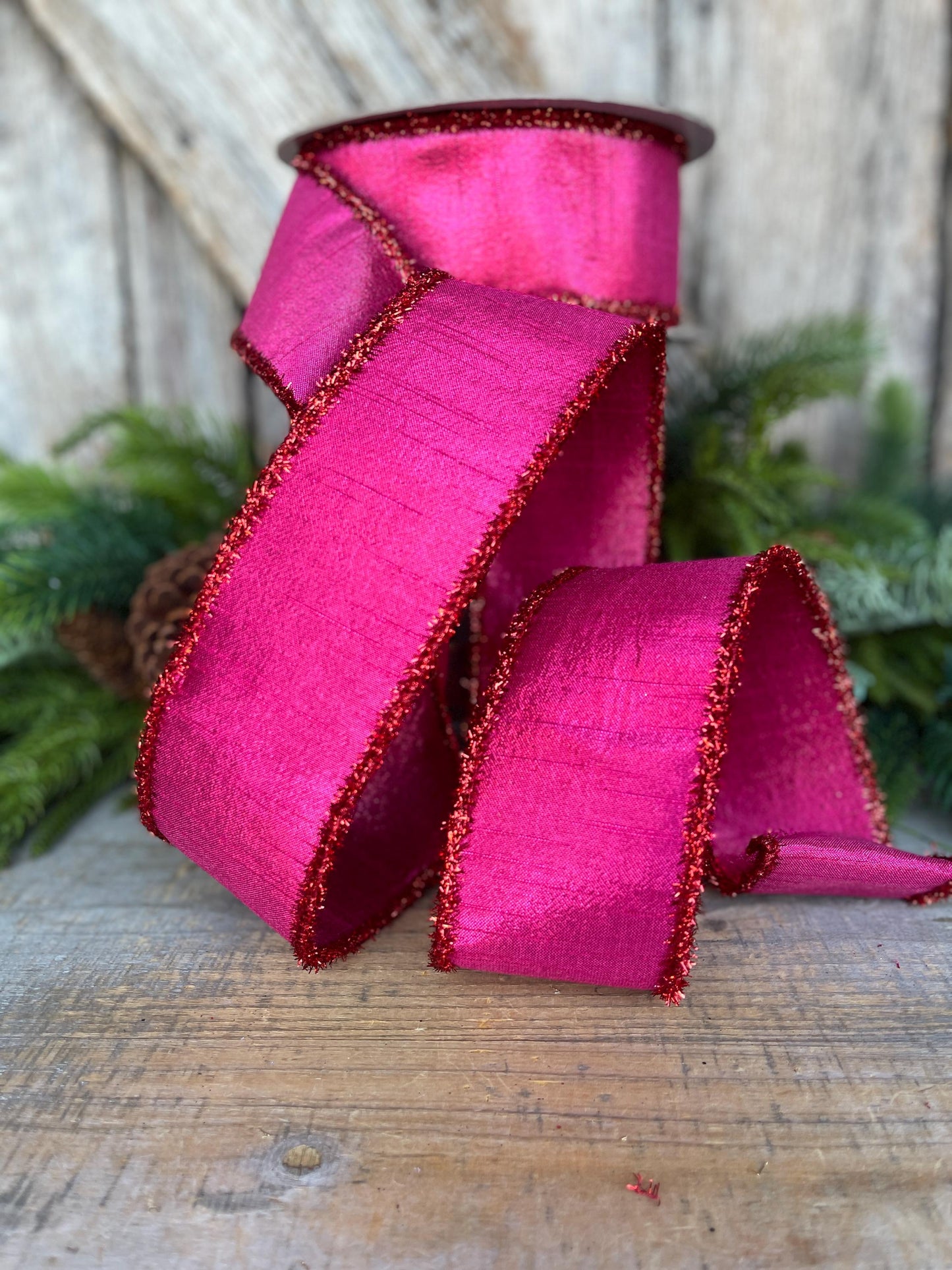 2.5" Hot Pink Ribbon, Hot Pink & Red Ribbon, Christmas Tree Ribbon, Farrisilk Ribbon, RK791-33