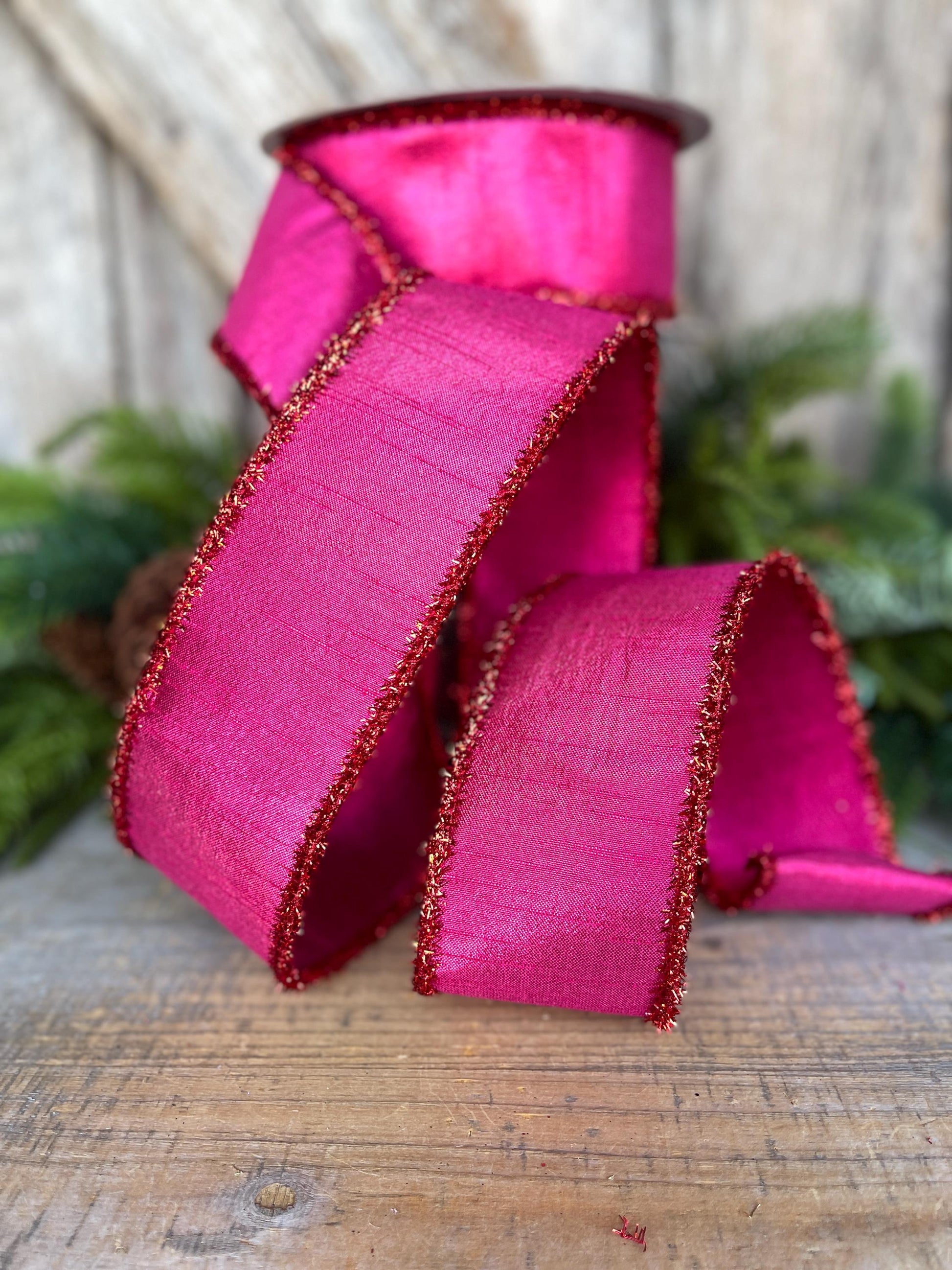 2.5" Hot Pink Ribbon, Hot Pink & Red Ribbon, Christmas Tree Ribbon, Farrisilk Ribbon, RK791-33