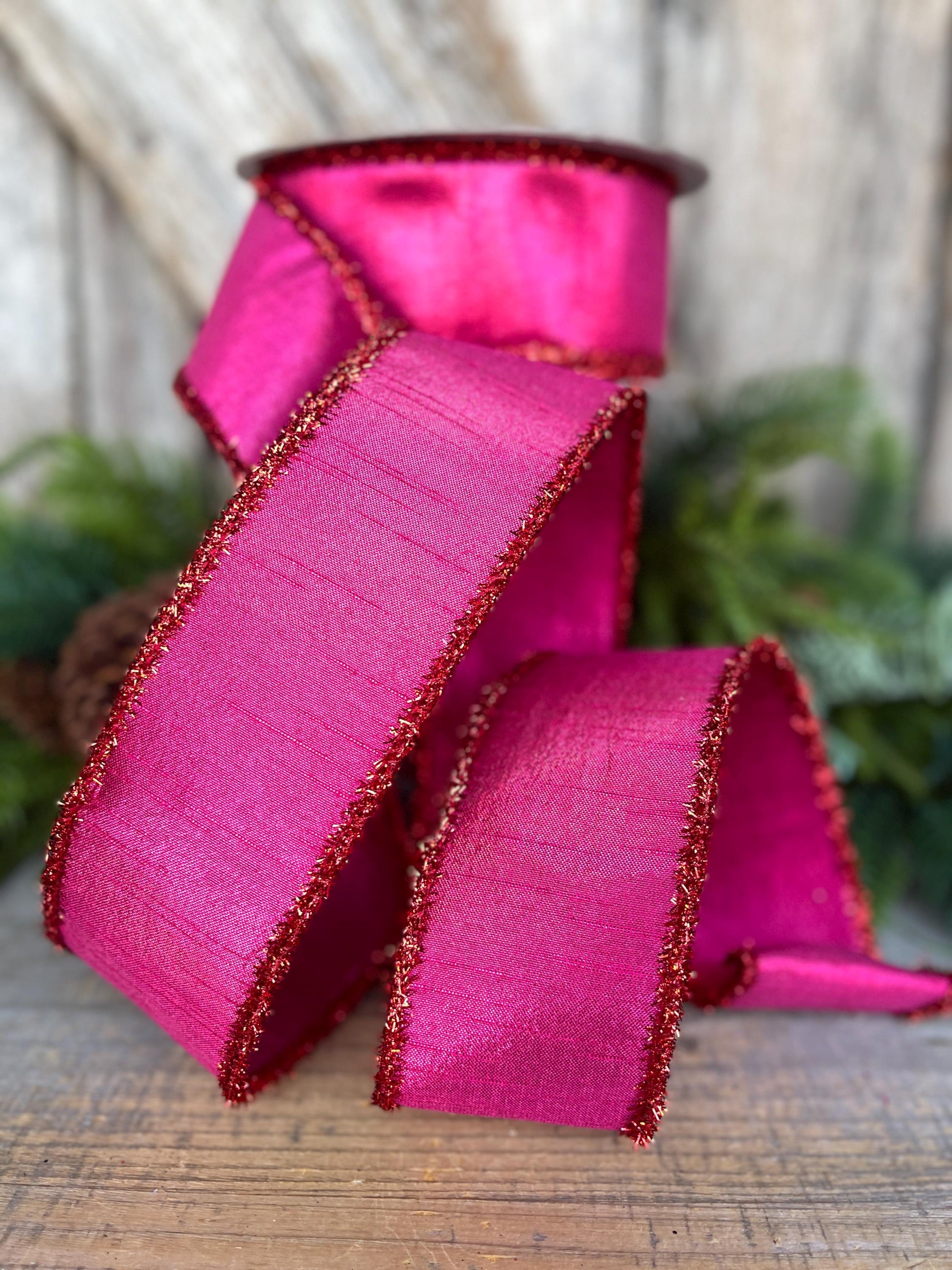 2.5" Hot Pink Ribbon, Hot Pink & Red Ribbon, Christmas Tree Ribbon, Farrisilk Ribbon, RK791-33
