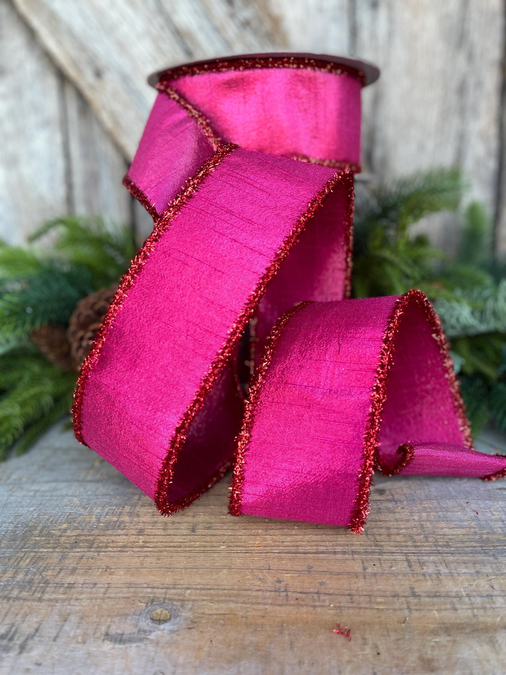 2.5" Hot Pink Ribbon, Hot Pink & Red Ribbon, Christmas Tree Ribbon, Farrisilk Ribbon, RK791-33