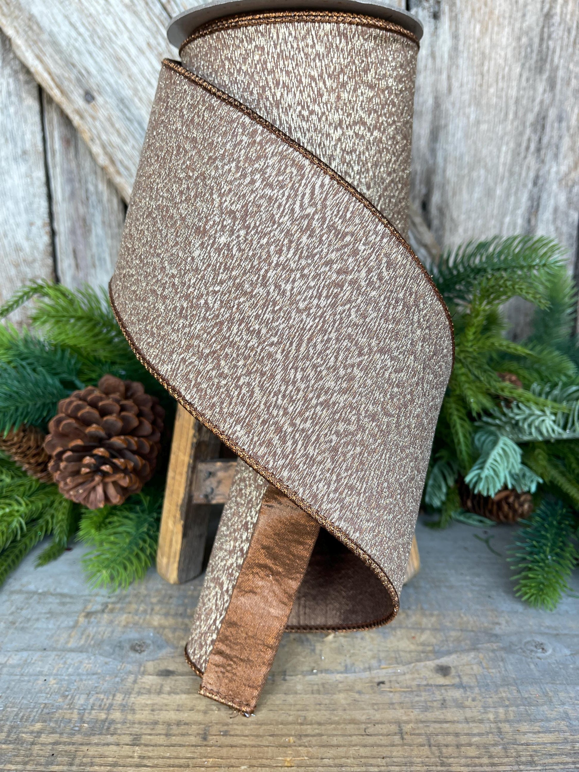 4” Brown Ribbon, Cappuccino Colored ribbon, Stardust ribbon, Christmas Ribbon, Woodsy Ribbon, RK802-29