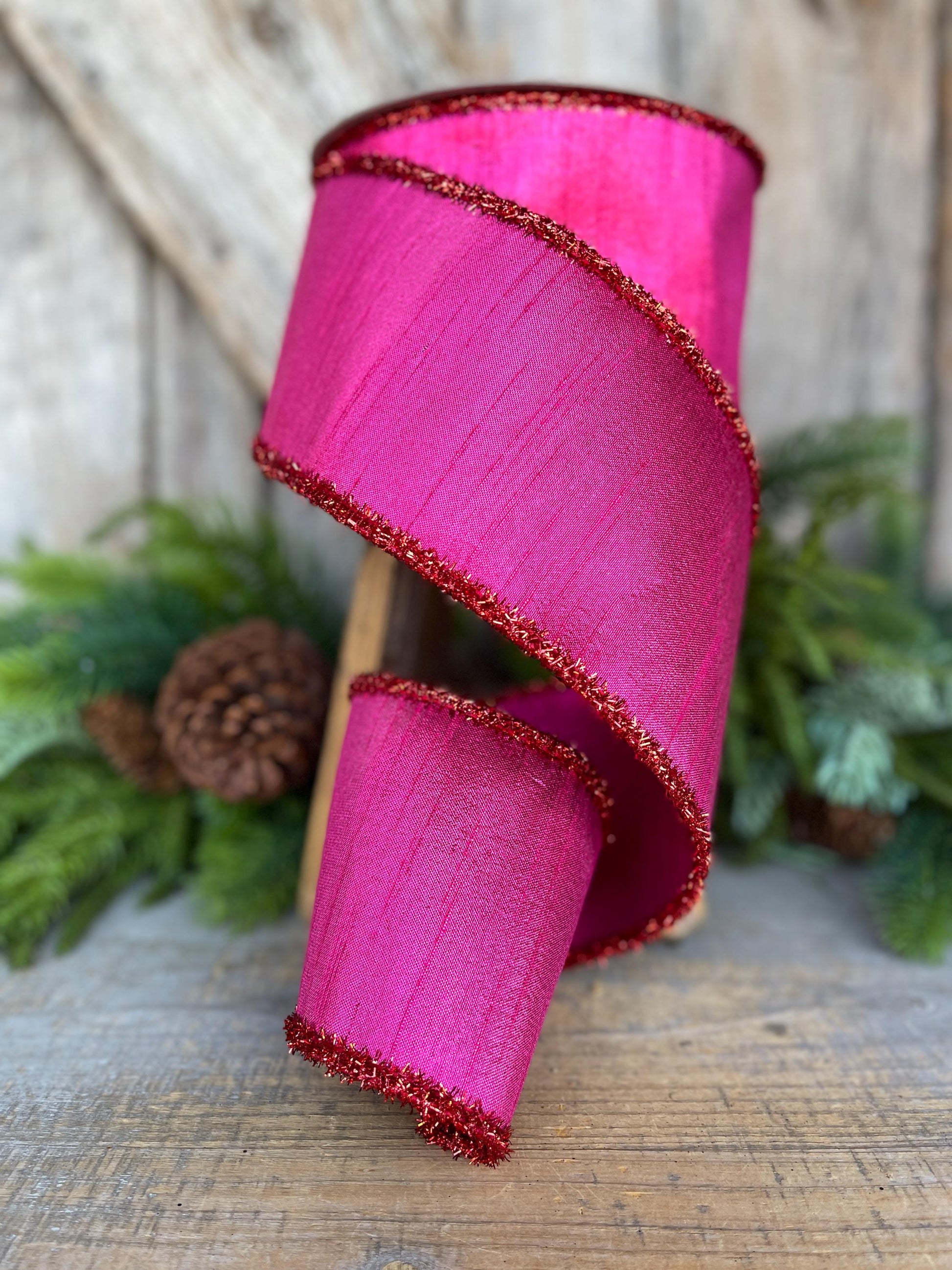 4" Hot Pink Ribbon, Hot Pink & Red Ribbon, Christmas Tree Ribbon, Farrisilk Ribbon,RK792-33