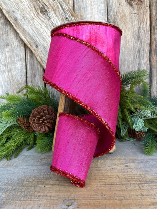 4" Hot Pink Ribbon, Hot Pink & Red Ribbon, Christmas Tree Ribbon, Farrisilk Ribbon,RK792-33