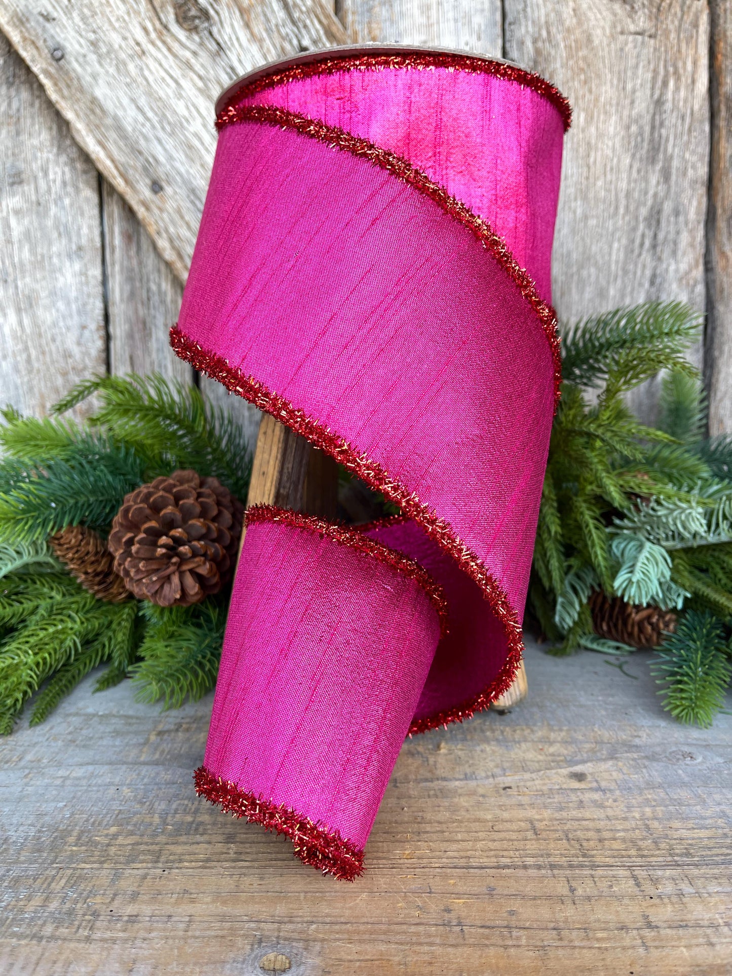 4" Hot Pink Ribbon, Hot Pink & Red Ribbon, Christmas Tree Ribbon, Farrisilk Ribbon,RK792-33