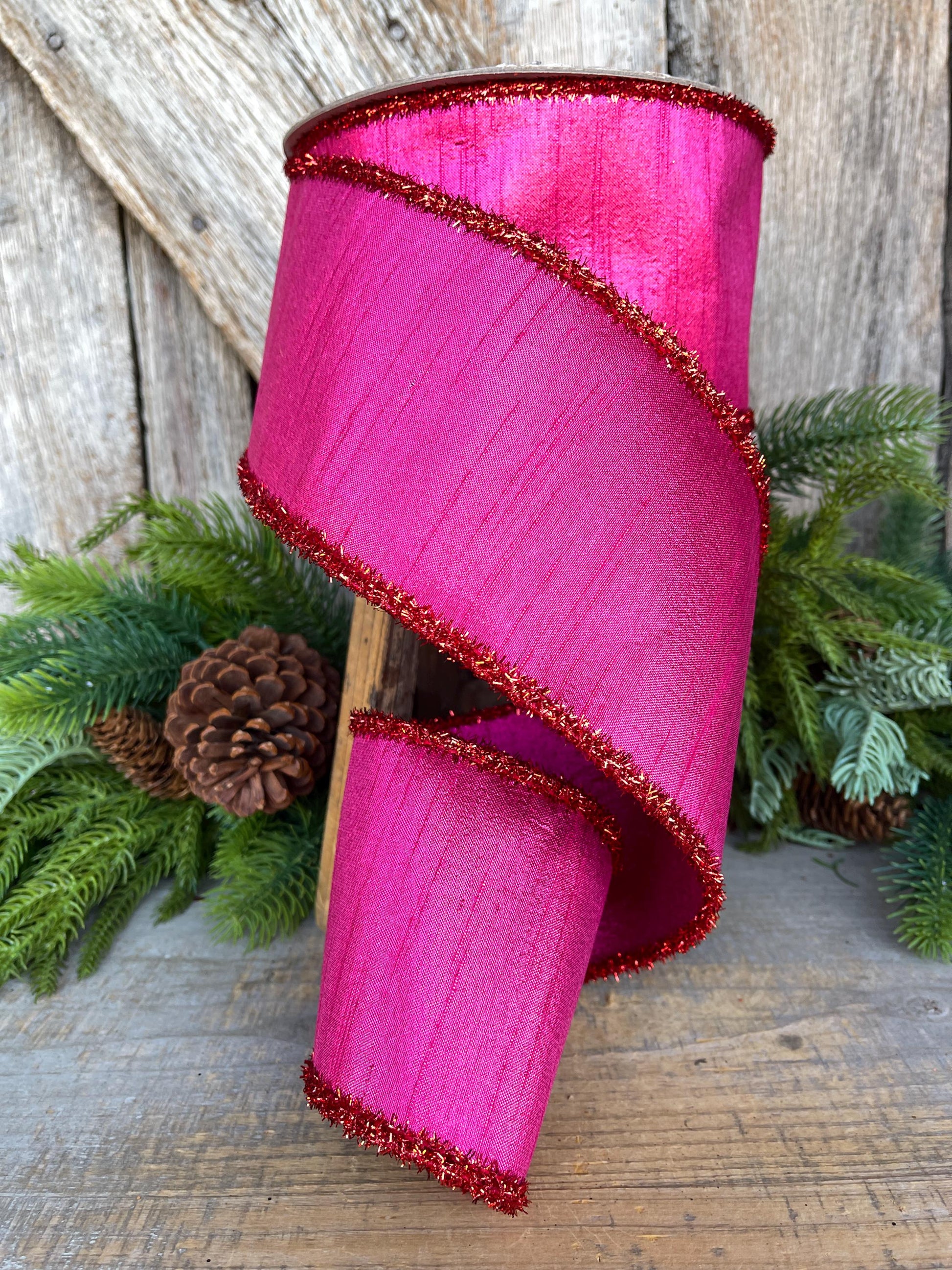 4" Hot Pink Ribbon, Hot Pink & Red Ribbon, Christmas Tree Ribbon, Farrisilk Ribbon,RK792-33