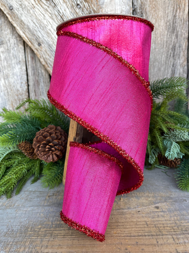 4" Hot Pink Ribbon, Hot Pink &amp; Red Ribbon, Christmas Tree Ribbon