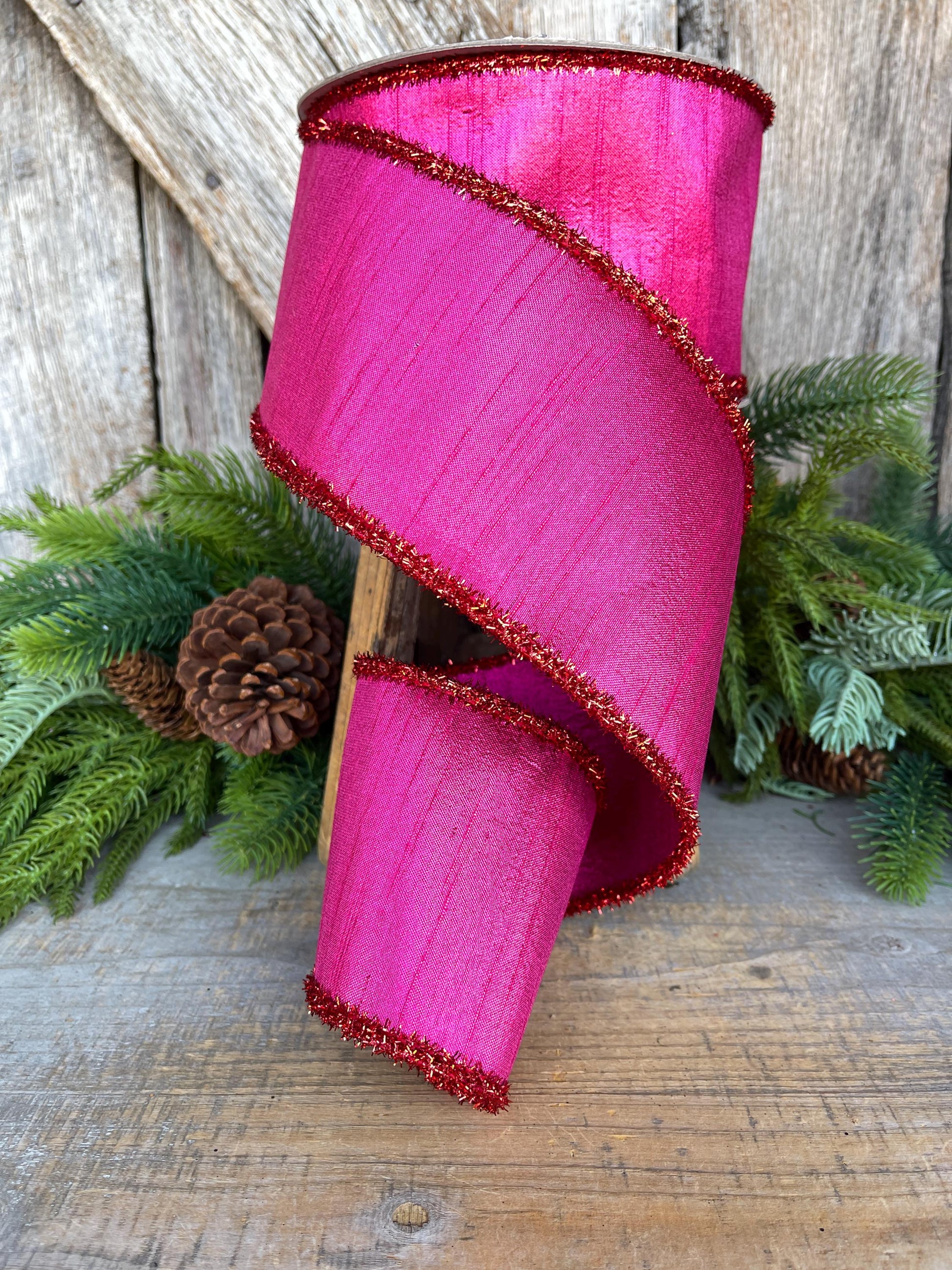 4" Hot Pink Ribbon, Hot Pink & Red Ribbon, Christmas Tree Ribbon, Farrisilk Ribbon,RK792-33