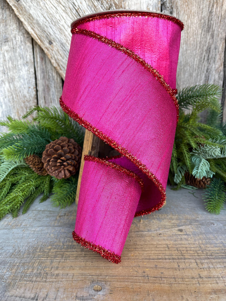 4" Hot Pink Ribbon, Hot Pink &amp; Red Ribbon, Christmas Tree Ribbon