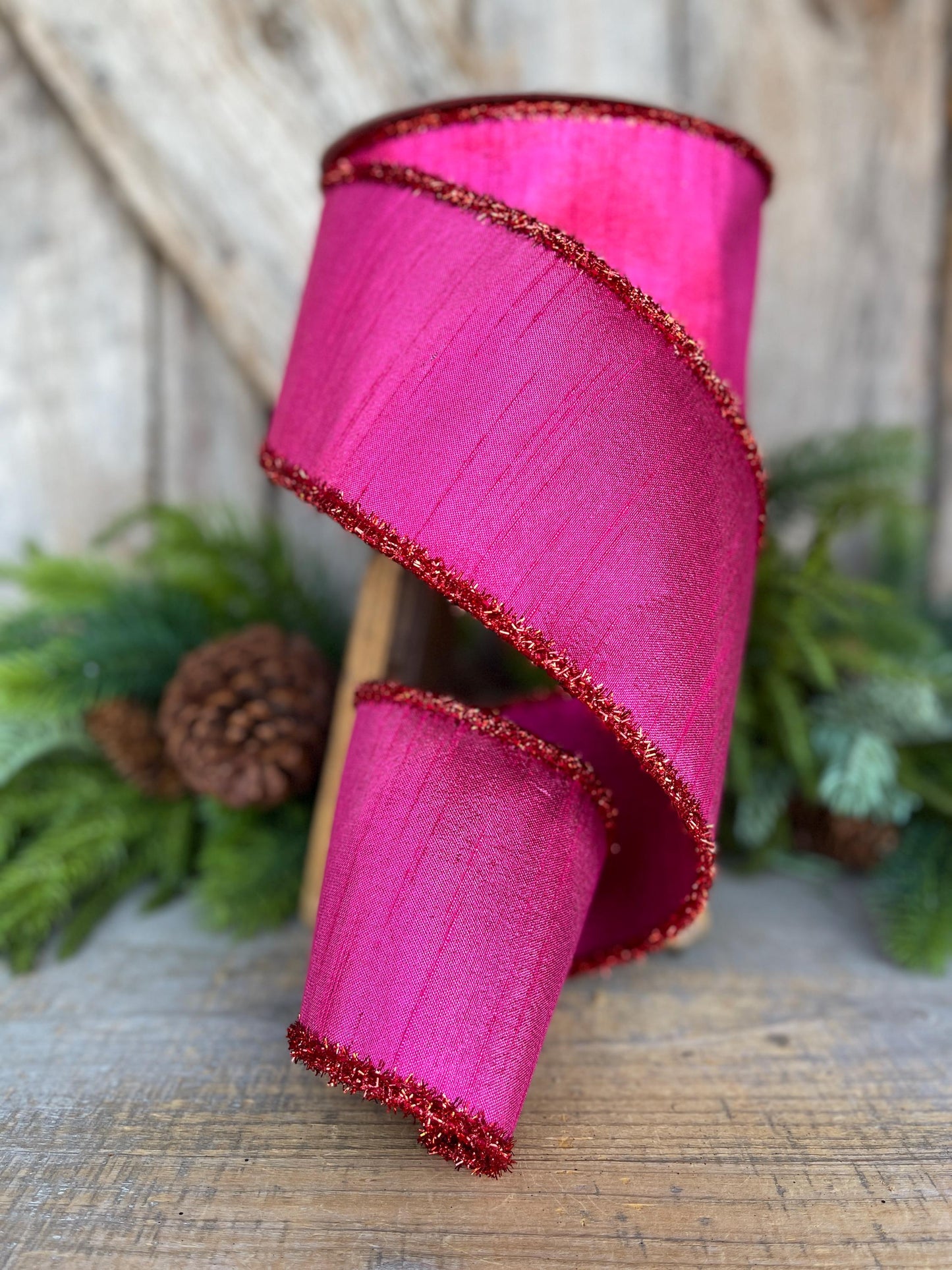 4" Hot Pink Ribbon, Hot Pink & Red Ribbon, Christmas Tree Ribbon, Farrisilk Ribbon,RK792-33