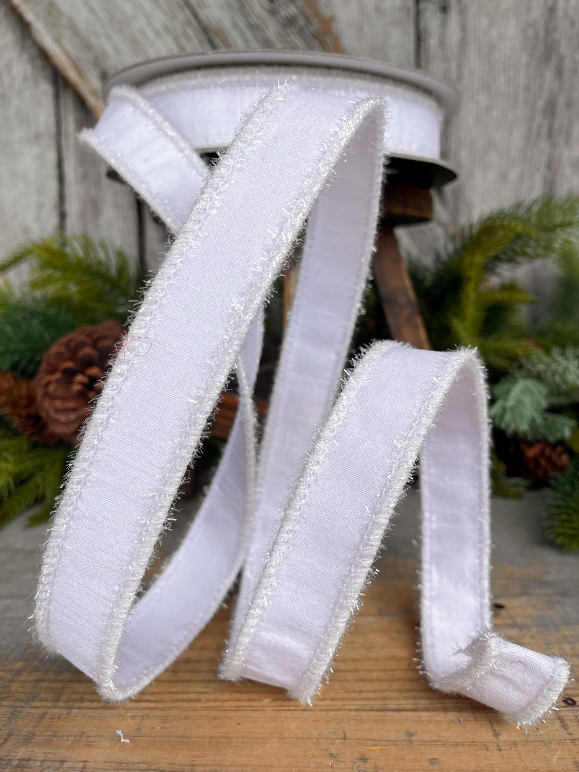1" White Ribbon, White Iridescent Tinsel Ribbon, Christmas RIbbon, Designer Ribbon, RK790-44
