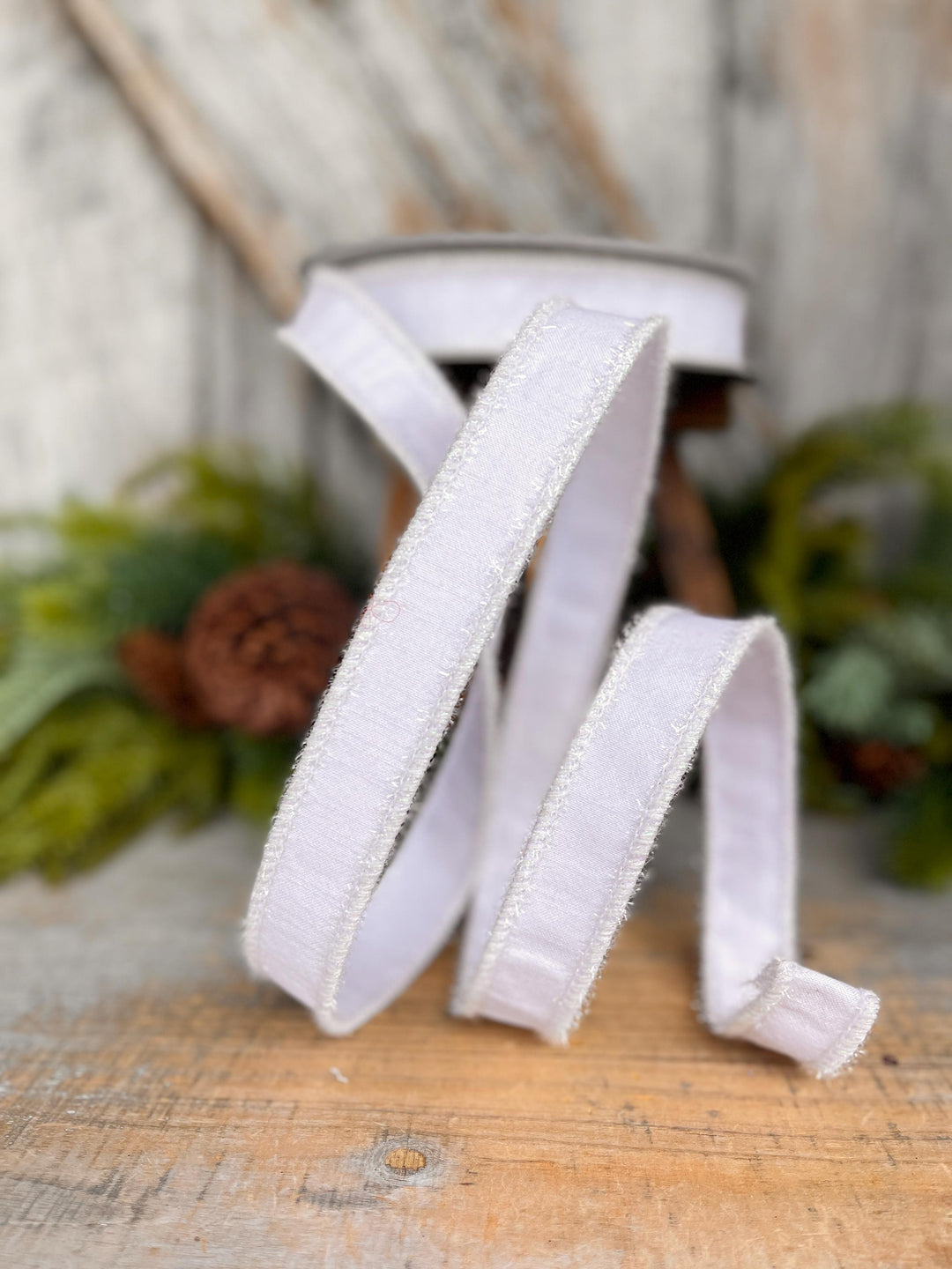 1" White Ribbon, White Iridescent Tinsel Ribbon, Christmas RIbbon