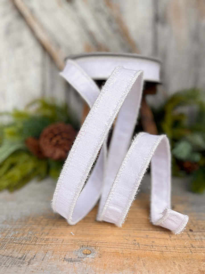 1" White Ribbon, White Iridescent Tinsel Ribbon, Christmas RIbbon