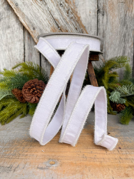 1" White Ribbon, White Iridescent Tinsel Ribbon, Christmas RIbbon