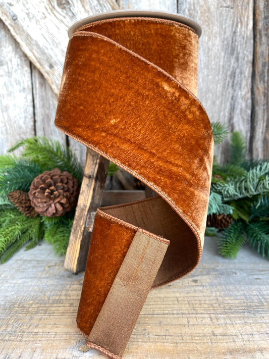 4” Pecan Brown Velvet Ribbon, Farrisilk ribbon, Velvet ribbon, Christmas Ribbon, Wired Ribbon, wood ribbon, Velvet ribbon, Christmas tree