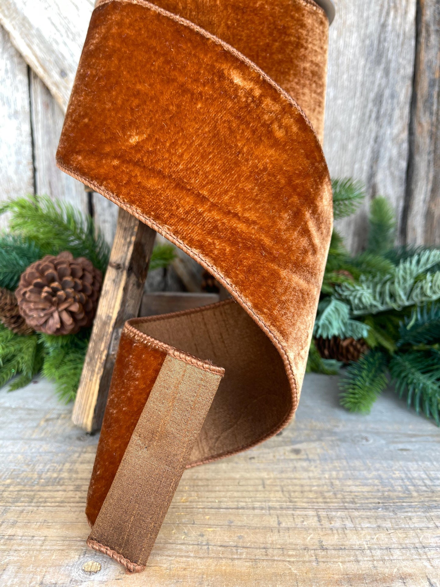 4” Pecan Brown Velvet Ribbon, Farrisilk ribbon, Velvet ribbon, Christmas Ribbon, Wired Ribbon, wood ribbon, Velvet ribbon, Christmas tree