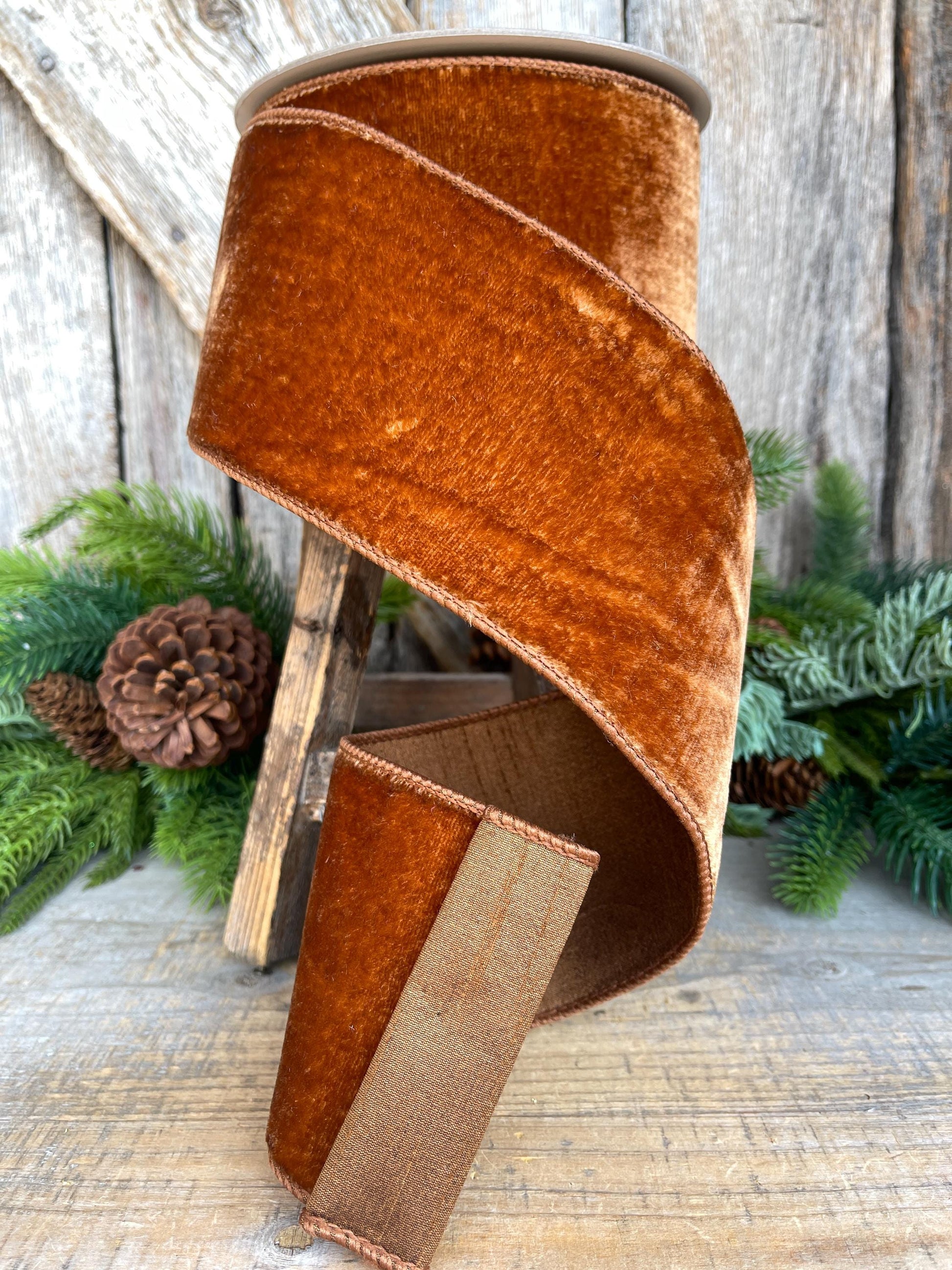 4” Pecan Brown Velvet Ribbon, Farrisilk ribbon, Velvet ribbon, Christmas Ribbon, Wired Ribbon, wood ribbon, Velvet ribbon, Christmas tree