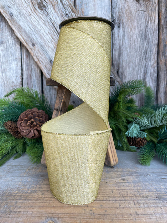 4" Gold Ribbon, Christmas Tree Ribbon, Gold Christmas Ribbon