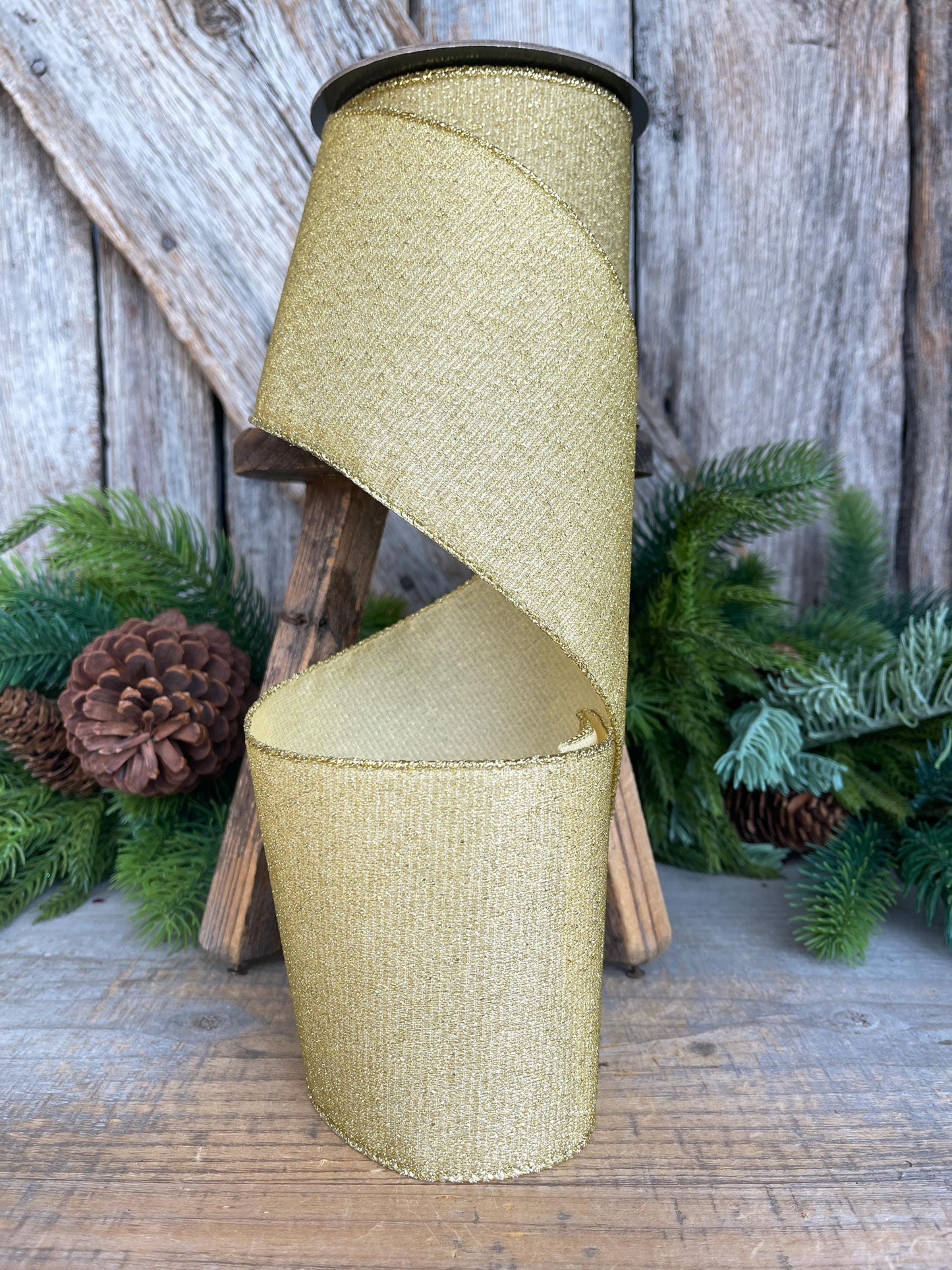 4" Gold Ribbon, Christmas Tree Ribbon, Gold Christmas Ribbon